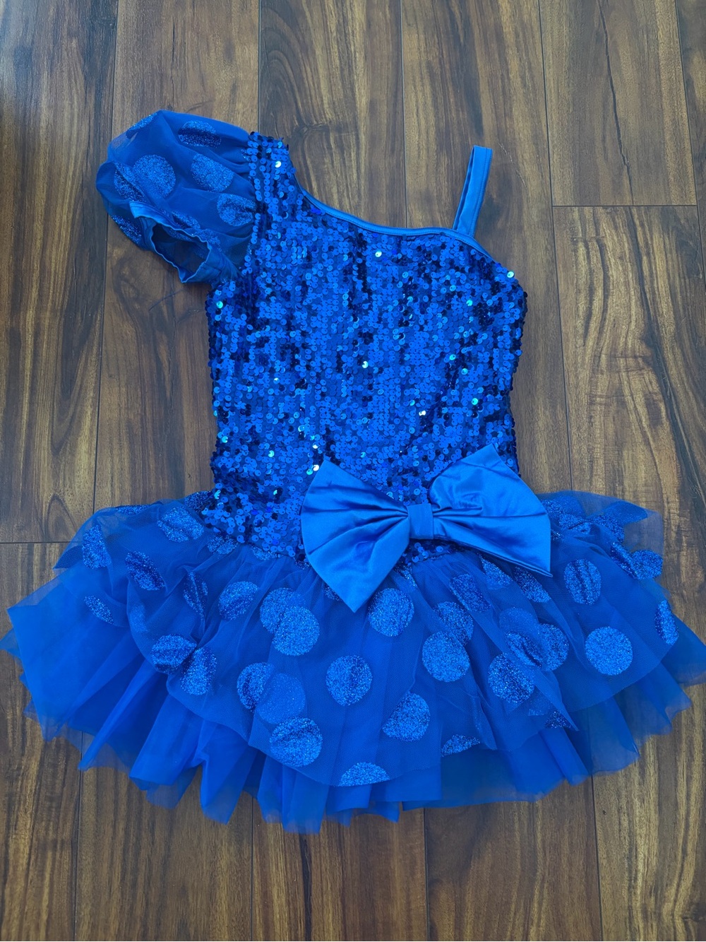Weissman Royal Blue Sequin Tutu Dance Costume Dress with Bow Youth M Nearly New